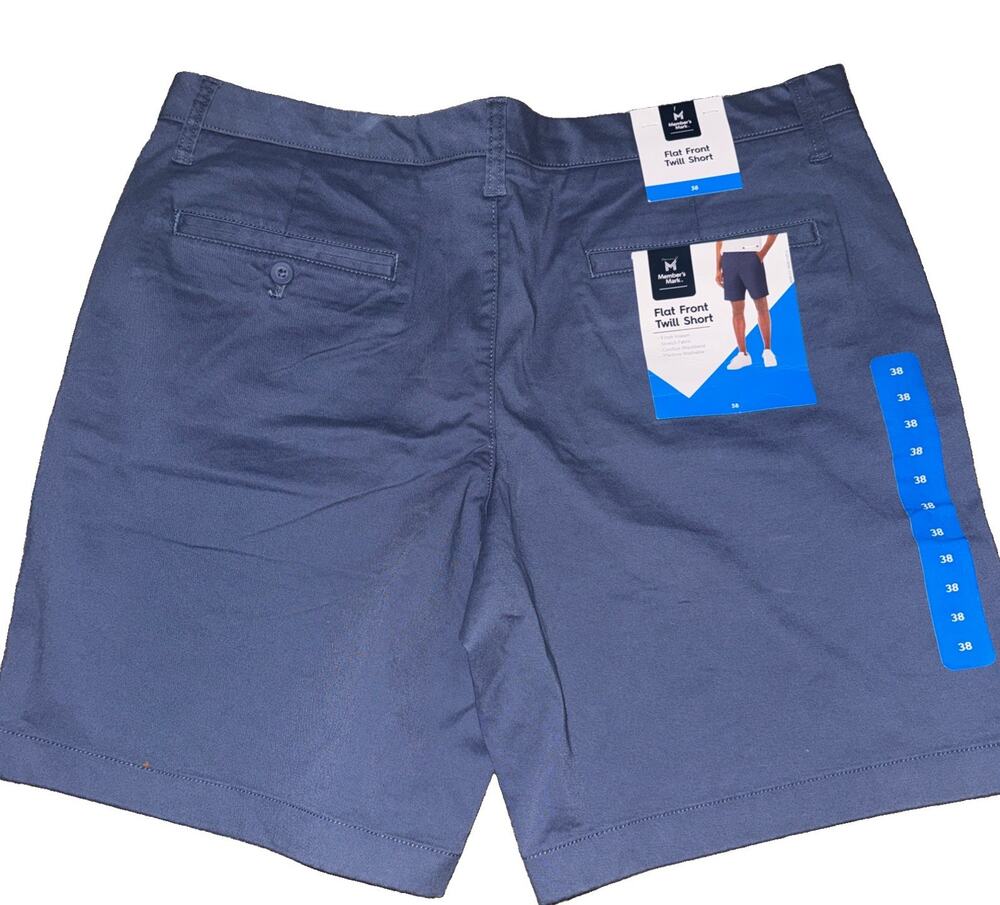 Member's Mark Men's Everyday Flat Front Twill Short Size 38 Blue New With Tag